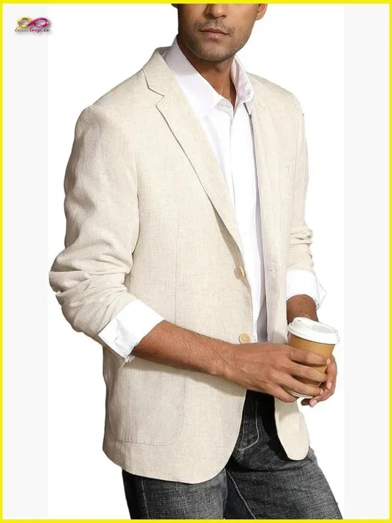Slim Fit Lightweight Linen Blazer Tailored Sport Coat Classic Casual Elegant