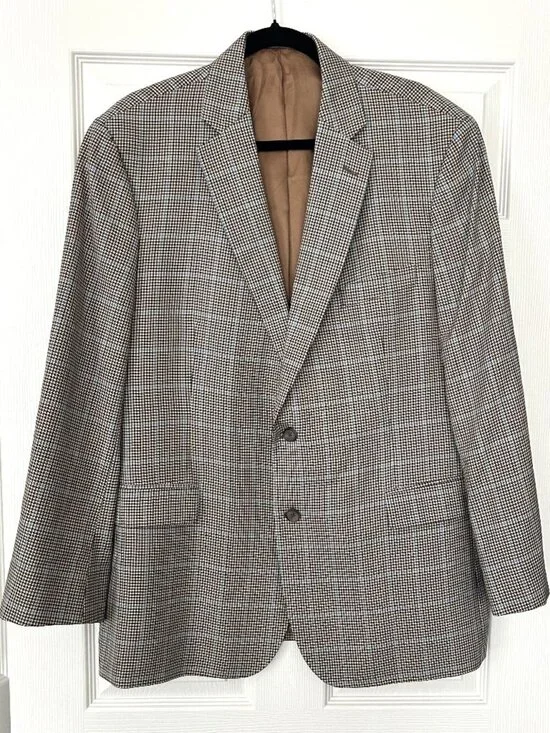 Brooks Brothers 346 Mens 46R Wool Blazer Brown Houndstooth Windowpane Sport Coat
