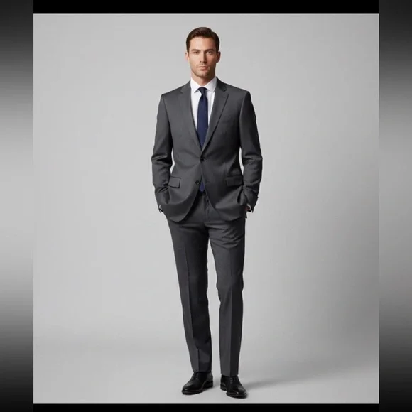 Hugo Boss Mens Pasolini Movie Virgin Wool 2‎ pc Suit Gray Blazer 44L Pants 38x33
