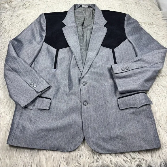 Buffalo Country Men's 46R Gray Button Front Jacket Sport Coat Western Cowboy