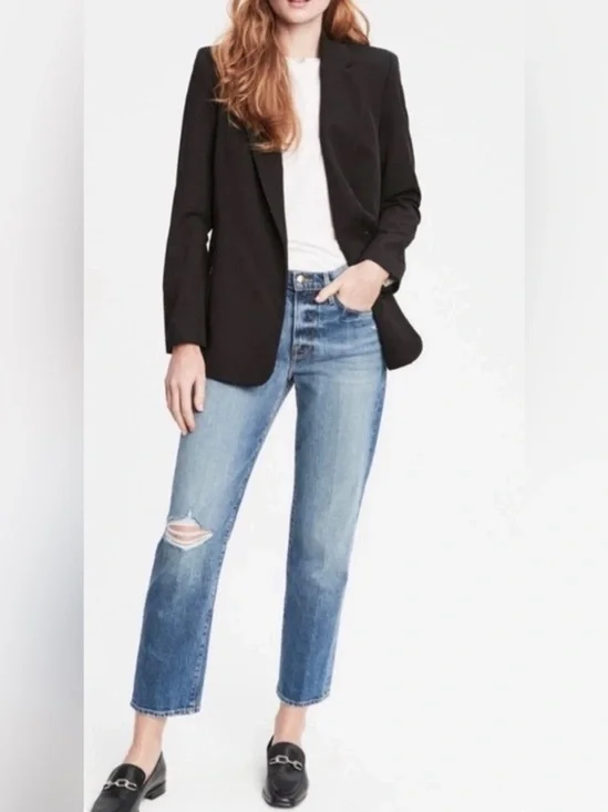 Vince Camuto Black Open-Front Zip-Pocket Blazer Size 4