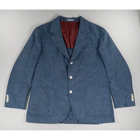 Brunello Cucinelli Mens Blue Silk Wool Cashmere 3 Button Blazer Sport Coat IT 56