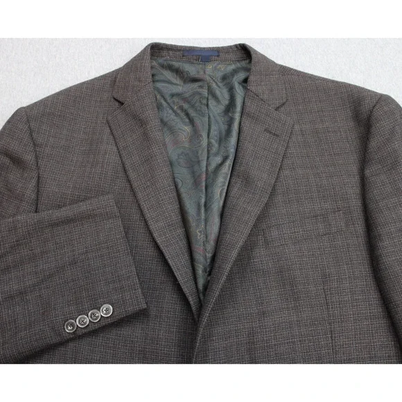 Jos A Bank 1905 Blazer Mens 44L Brown Microcheck 100% Wool Washington