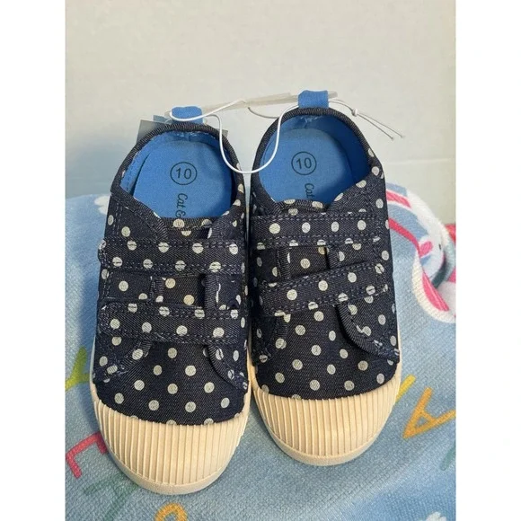 Toddler Girls Slip On Canvas Shoes - Blue w/ White Polka Dots - Size‎ 10 NEW