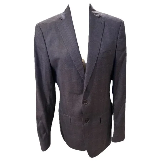 Psycho Bunny Blazer Wool Mens Sport Coat‎ Navy Plaid Sz 40L Modern Fit MINT