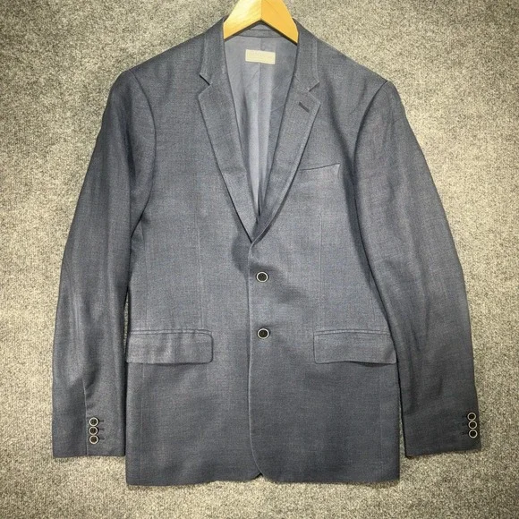 Boga Blazer Men's 40L Blue Silk Linen Blend Double Vented Casual Preppy Romania