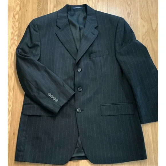 Ralph Ralph Lauren 42R Blue Pinstripe Wool Blazer‎ Jacket w Vest Made Canada