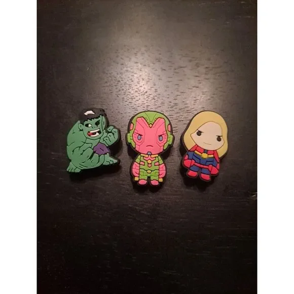 Lot Of 3 Disney Marvel Themed Croc Charm Jibz Capt Marvel, Vision, The‎ Hulk
