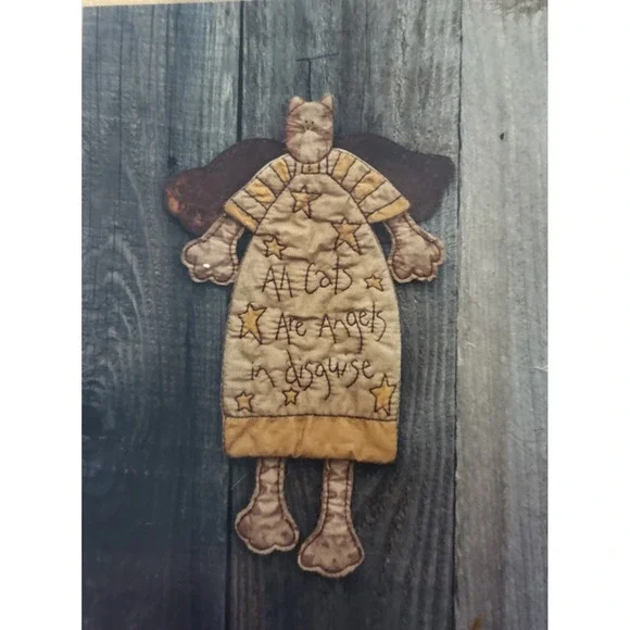 4 Primitive Art Patterns: Cat/School house/ Angels/seasonal‎ Stitchers