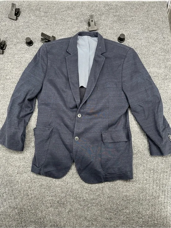 Flynt Navy Knit Jersey Sport Coat Blazer Men 42R (Est) Casual Unstructured