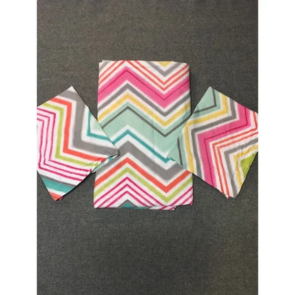 PBteen Duvet Cover Set Kids Full Queen Multicolor Chevron Organic 3pc Cotton