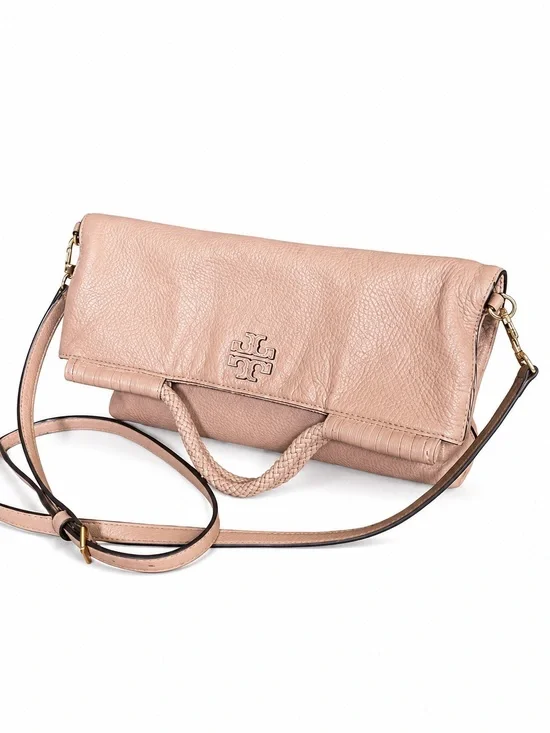 Tory Burch Blush Fold-Over Leather Crossbody Satchel Shoulder Bag