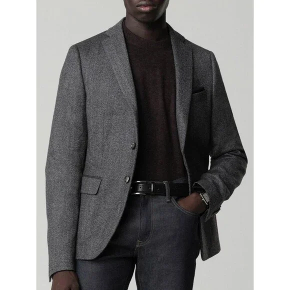 TOMMY HILFIGER Mens Blazer 38R Sport Coat Herringbone Jacket Gray Wool Blend
