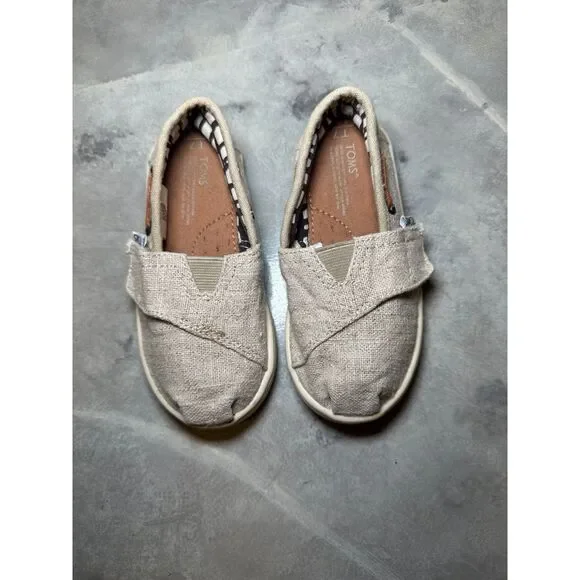 Toddler‎ TOMS Tiny Bimini Natural Burlap Canvas Slip On Size T7, Hook and Loop