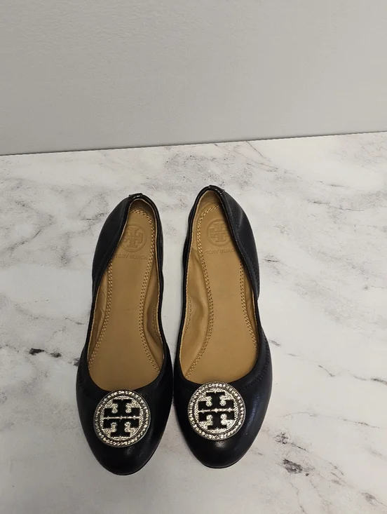 Tory Burch Liana Leather Ballet Flat Navy Blue‎  5.5 New With Box