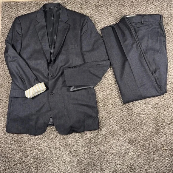 Saks Fifth Avenue Ermenegildo Zegna Suit 44L 38W Mens Slim Fit Black Wool Silk
