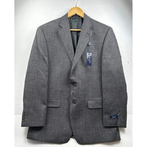 Chaps Blazer Mens 42R Gray 100%‎ Wool Two-Button Classic Fit Sport Coat Classic