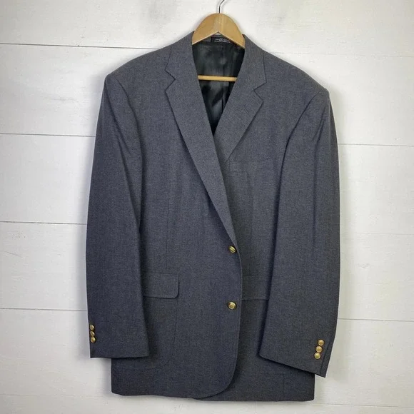 David Taylor Blazer Gray 46L Crested Gold Buttons Wool Blend Academia Regency