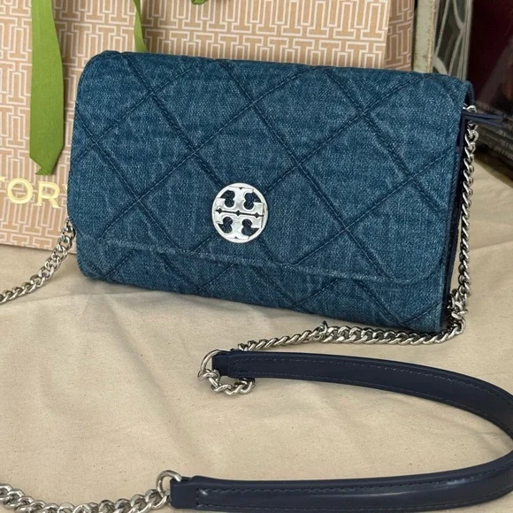 Tory Burch Willa Chain Wallet Crossbody Clutch Bag 163012 Denim $425
