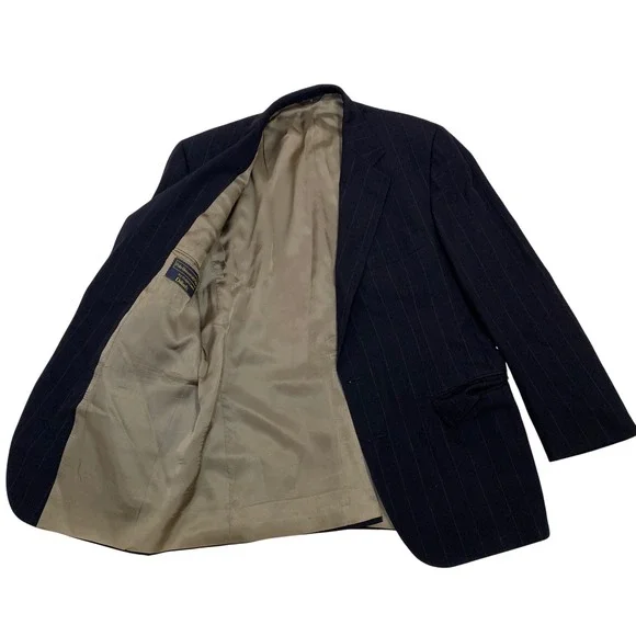 Polo Ralph Lauren University Club Mens Navy Pinstripe‎ Virgin Wool Blazer USA