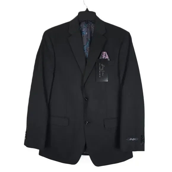 Sean John Mens Classic Fit Suit Jacket Blazer 46XL Black Solid Twill NWT