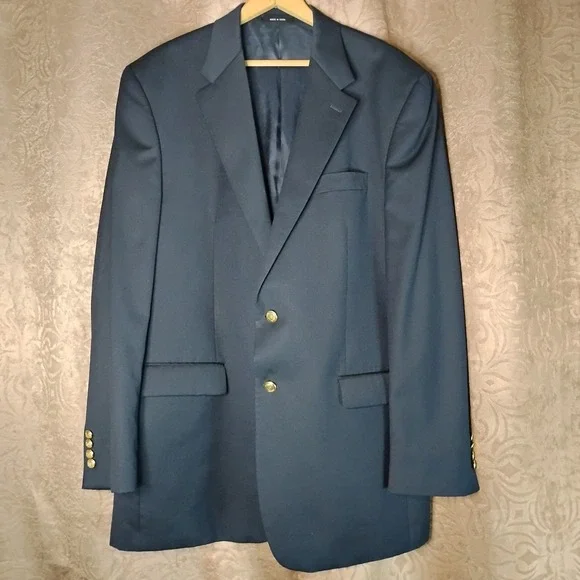 Chaps Blazer Jacket Mens 46R Navy Blue Gold Button Sport Coat Wool‎ -9
