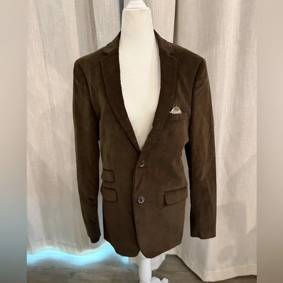 Paisley & Gray Slim Fit Brown Corduroy Blazer Sport Coat 38R Statement Lining