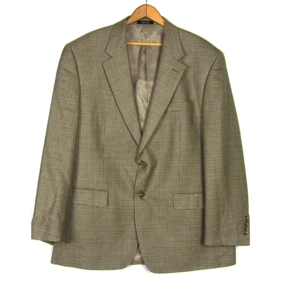 LAUREN Ralph Lauren 2‎ Button Wool/Silk Houndstooth Plaid Blazer Men's 44R