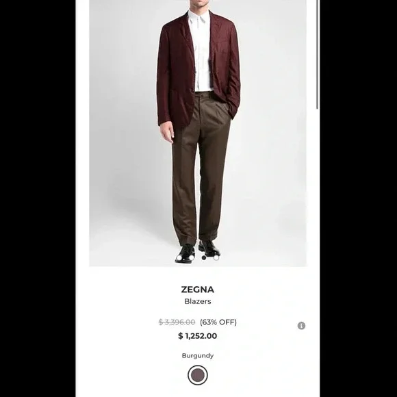 NEW Ermenegildo Zegna Cashmere Silk Light Blazer Burgundy Size 44R