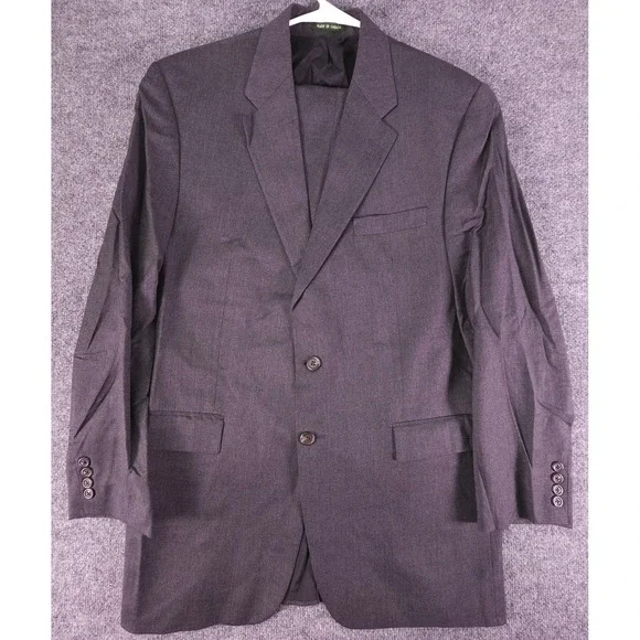 Ralph Lauren 44L 36x32 2pc Pant Suit Charcoal Pleated Cuffed Wool