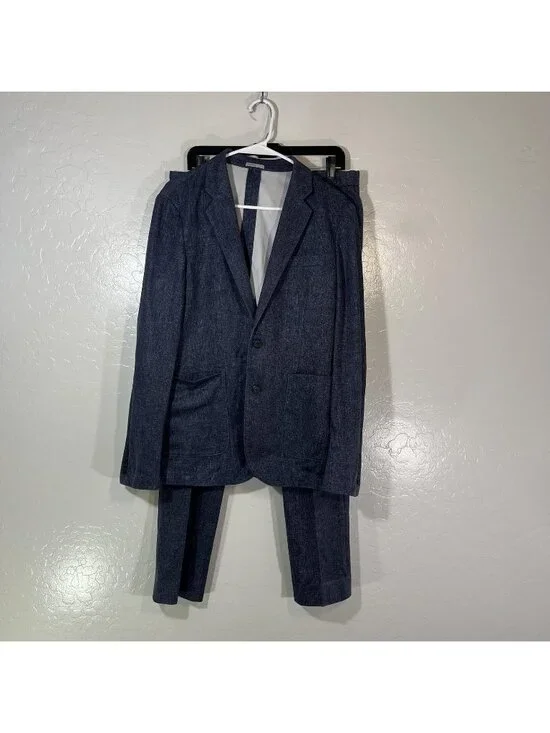 Nordstrom Rack Suit Mens 36 Blue Tweed Polyester Stretch 2 Piece 34x30 Tapered