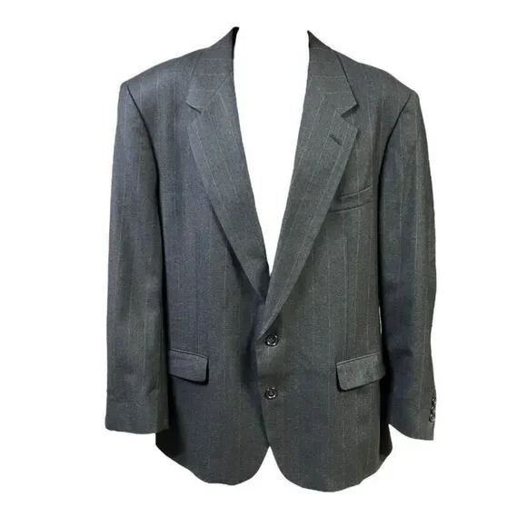 Vintage Rue Royale By Nino Cerruti Men Gray Pinstripe 80s Two Button Suit Jacket
