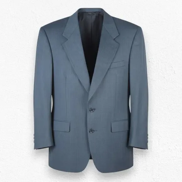 80s Vintage Navy Blue Pinstriped Luxury Nino Cerruti Wool Suit Jacket Size 50R