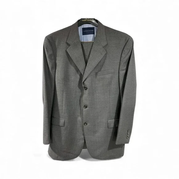 Tommy Hilfiger Mens Gray Wool Blend Suit Blazer Pants Formal Business