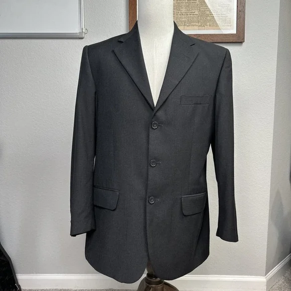 Lanificio Di Cernusco Wool Blend Blazer Men 42R Black 3 Button Made in Italy