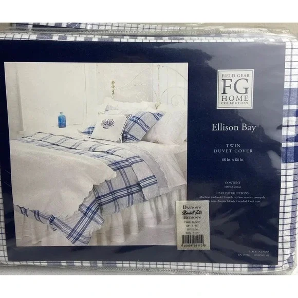 Field‎ Gear Home ELLISON BAY Twin Duvet Cover Blue White Stripes/check NEW