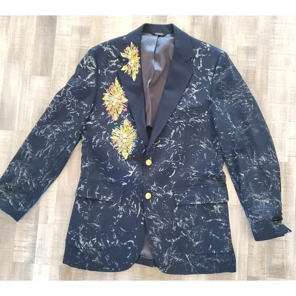 Vintage Buckhead Men's Shop Blue Blazer 40R Sequence Graphic Made USA Union Made