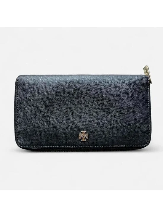 Tory Burch Black Continental Zip Wallet Minimalistic Leather Luxury Whimsigoth