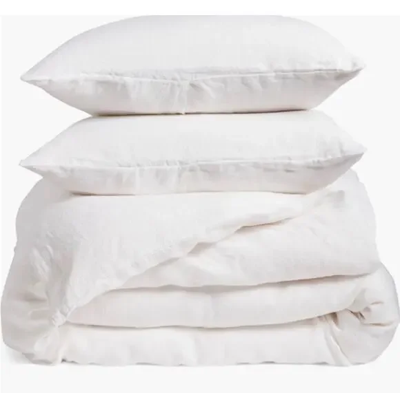 Nordstrom 100% Linen Queen White Duvet Cover & 2 Sham Set NEW