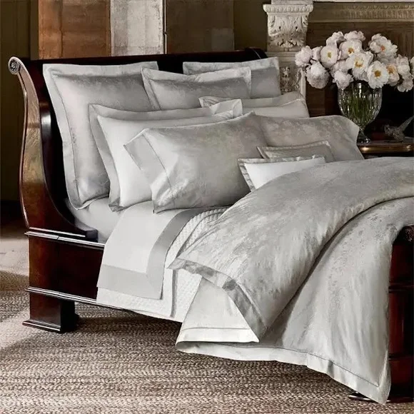 Ralph Lauren Home Organic Cotton Bethany Jacquard Silver Queen Duvet Cover, NWT
