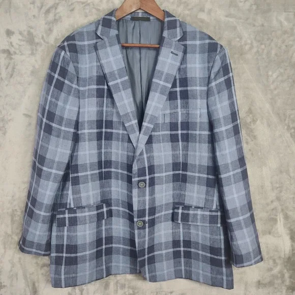 Lauren Ralph Lauren Blazer Mens 46R Blue Plaid Linen Preppy Old Money Classic