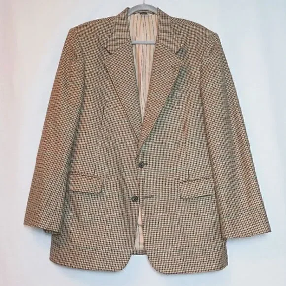 Vintage Hunting Horn by J Riggins Houndstooth Wool Blend Sports Coat/Blazer  42L
