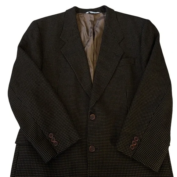 Vtg‎ Hugo Boss X Clappers NY 100% Wool Dotted Delon Blazer Sz 42R Black Brown