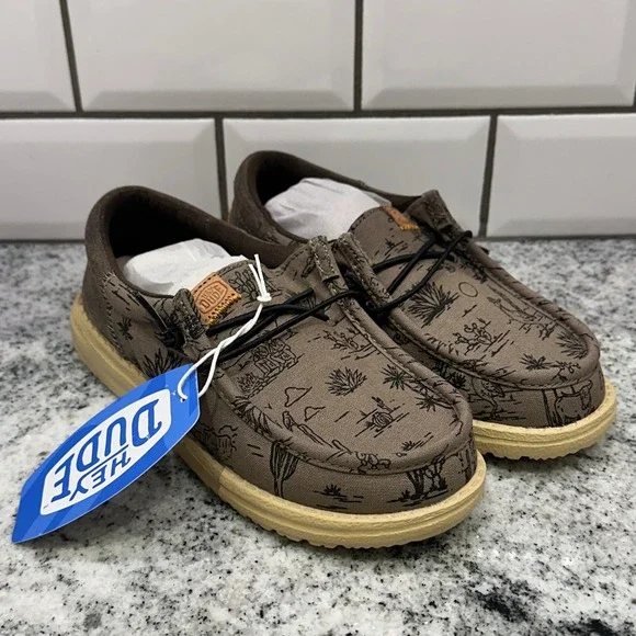 Hey Dude Kids Youth 1 Wally Desert Olive Brown Cactus Limited Edition Western