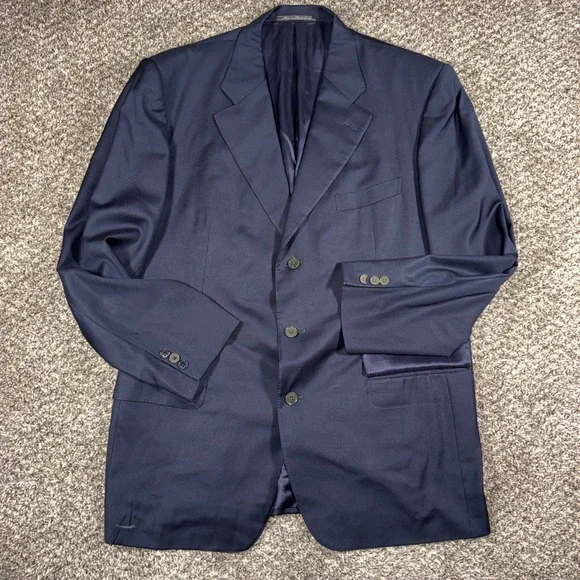 Ermenegildo Zegna 44L M. Penner Mens Navy Blue 100% Wool Blazer Sport Coat