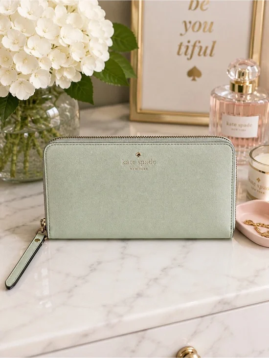 Kate Spade New York Mint Saffiano Leather Zip Around Wallet