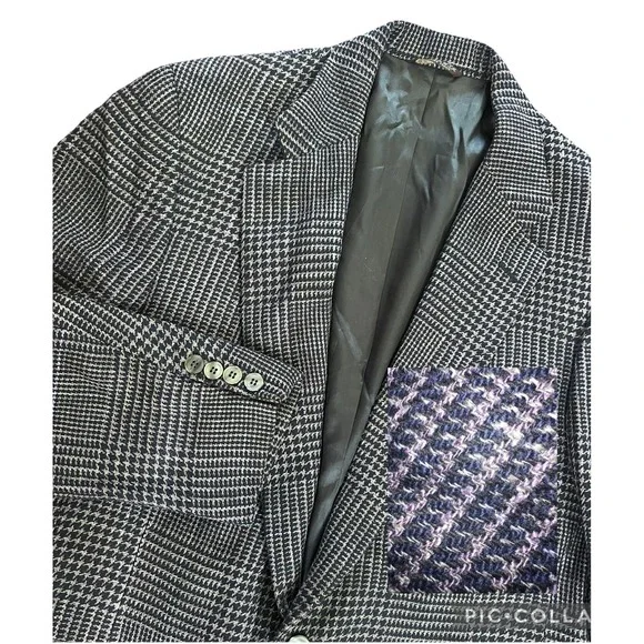 Fitzgerald USA Tailored 42R Check Houndstooth Blazer‎ Wool Flannel Sport Coat