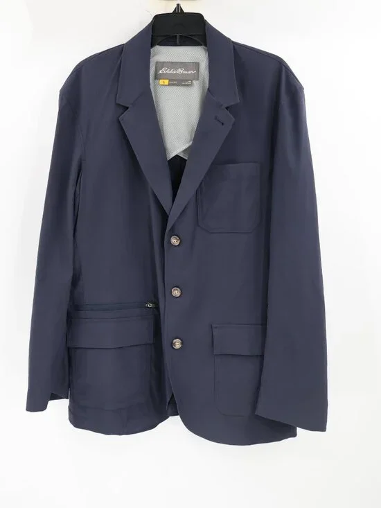Eddie Bauer Travex Voyager Blazer Mens 44 Navy Blue Jacket Nylon Stretch Travel