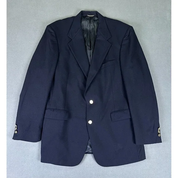 Stafford Blazer Jacket 42 Long Navy Blue Gold Button Wool Classic Old Money
