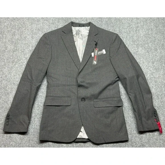 J Ferrar Blazer Jacket Mens 34 Short Charcoal Gray Stretch Slim Fit Solid New